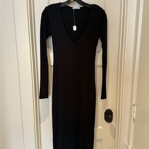 James Perse Black V-Neck Bodycon Dress